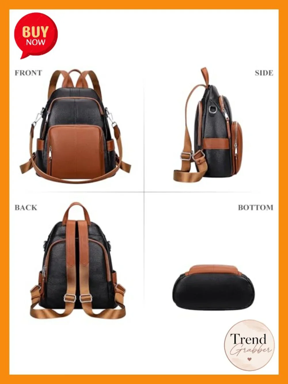Genuine Leather Convertible Backpack for Women Anti-Theft Travel Purse